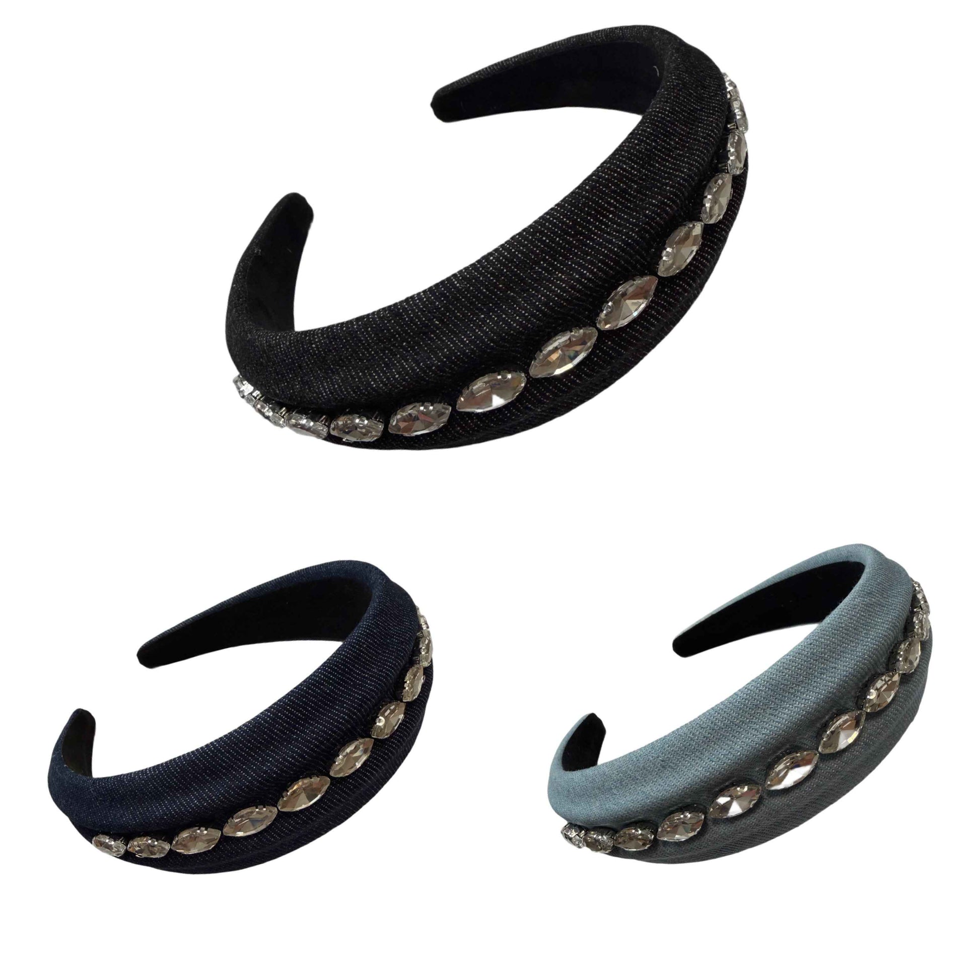 Wellenfunkeln — Gewellter Jeans‑Haarreif mit Strasssteinen