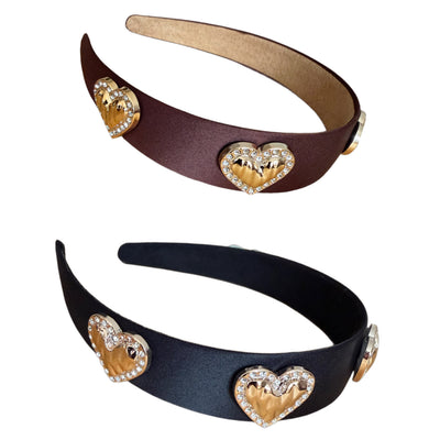 Eleganter Satin-Haarreifen mit goldenen Strass-Herzen – glamourös & feminin