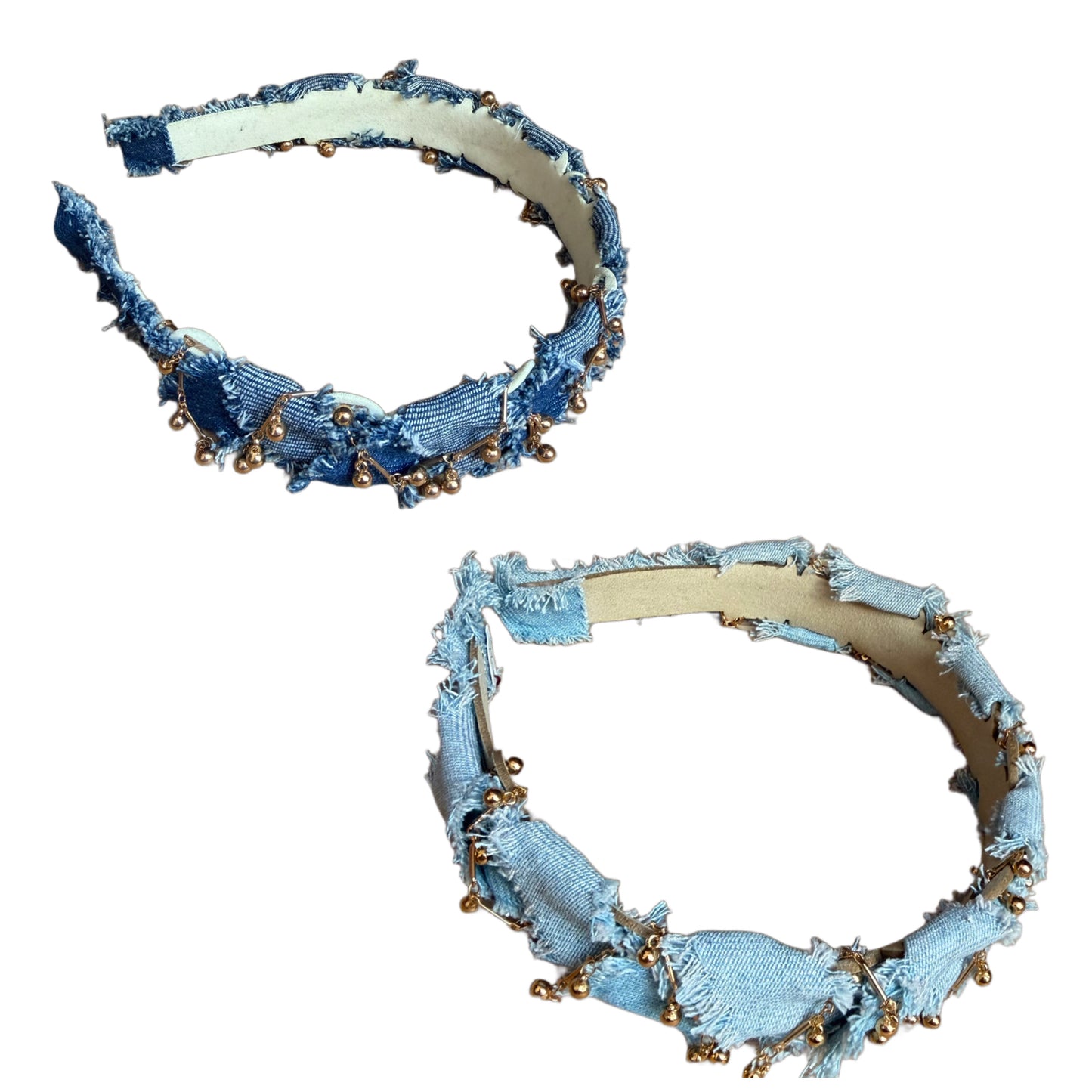 Jeans-Haarreifen mit goldener Kette & Goldperlen – Lässiger Denim trifft auf edlen Glamour