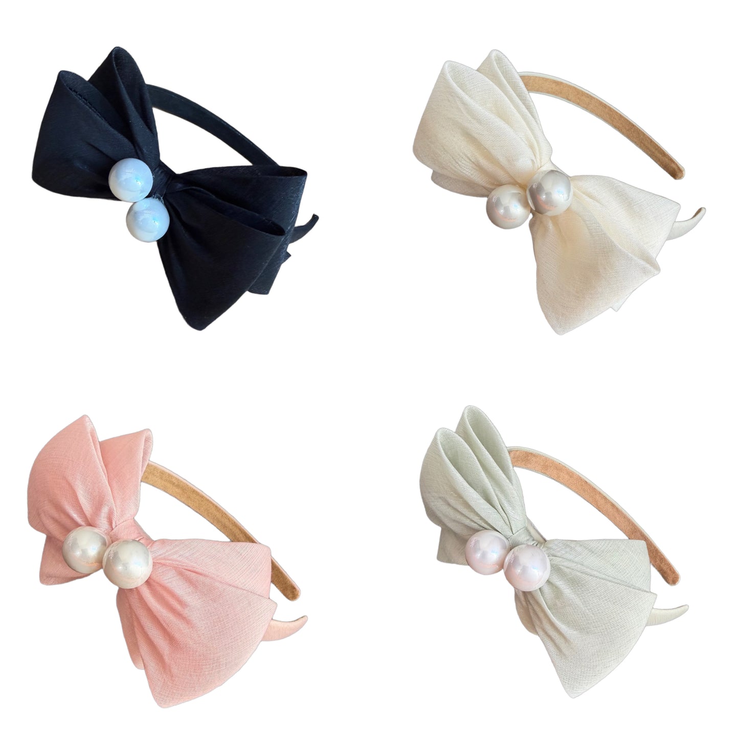 Schmaler Haarreifen mit großer Seitenschleife & zwei Perlen – Elegantes Statement-Accessoire