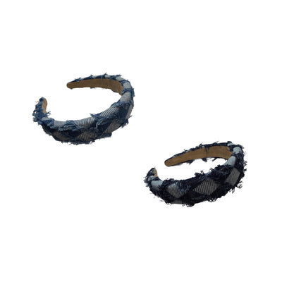 Denim-Rhythmus — Jeans‑Haarreif mit Rombenmuster & Fransen