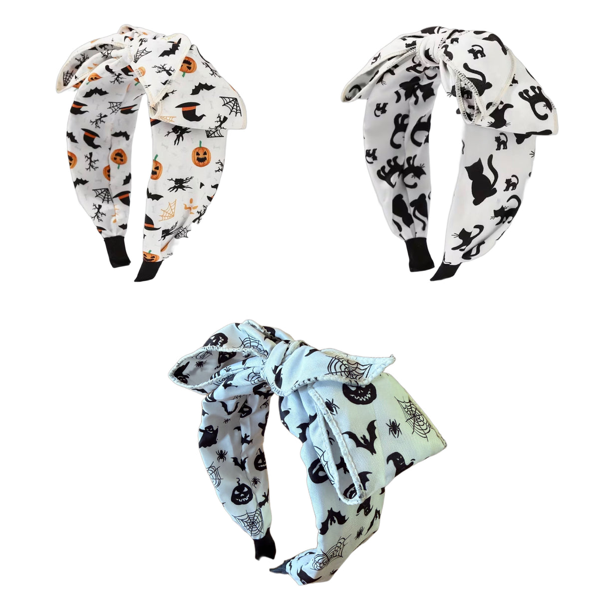 Spooky Chic – Halloween Haarreifen mit grosser Schleife und gruseligen Motiven