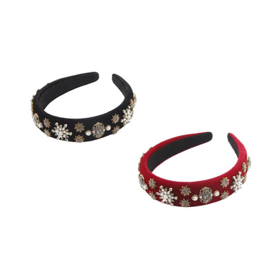 Festtagszauber – Edler Samt-Haarreifen mit Strass, Perlen & Schneesternen
