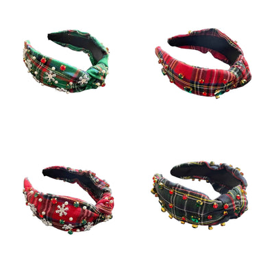 Festlicher Karo-Haarreif – Strass, Perlen & Winterglanz