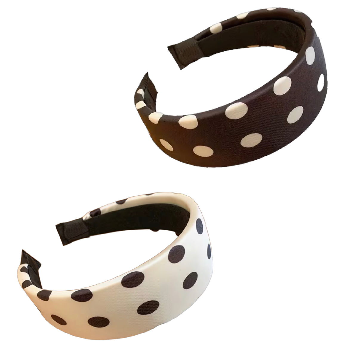 Polka Dot Chic – Breiter Haarreifen mit Punkten in Schwarz & Off White