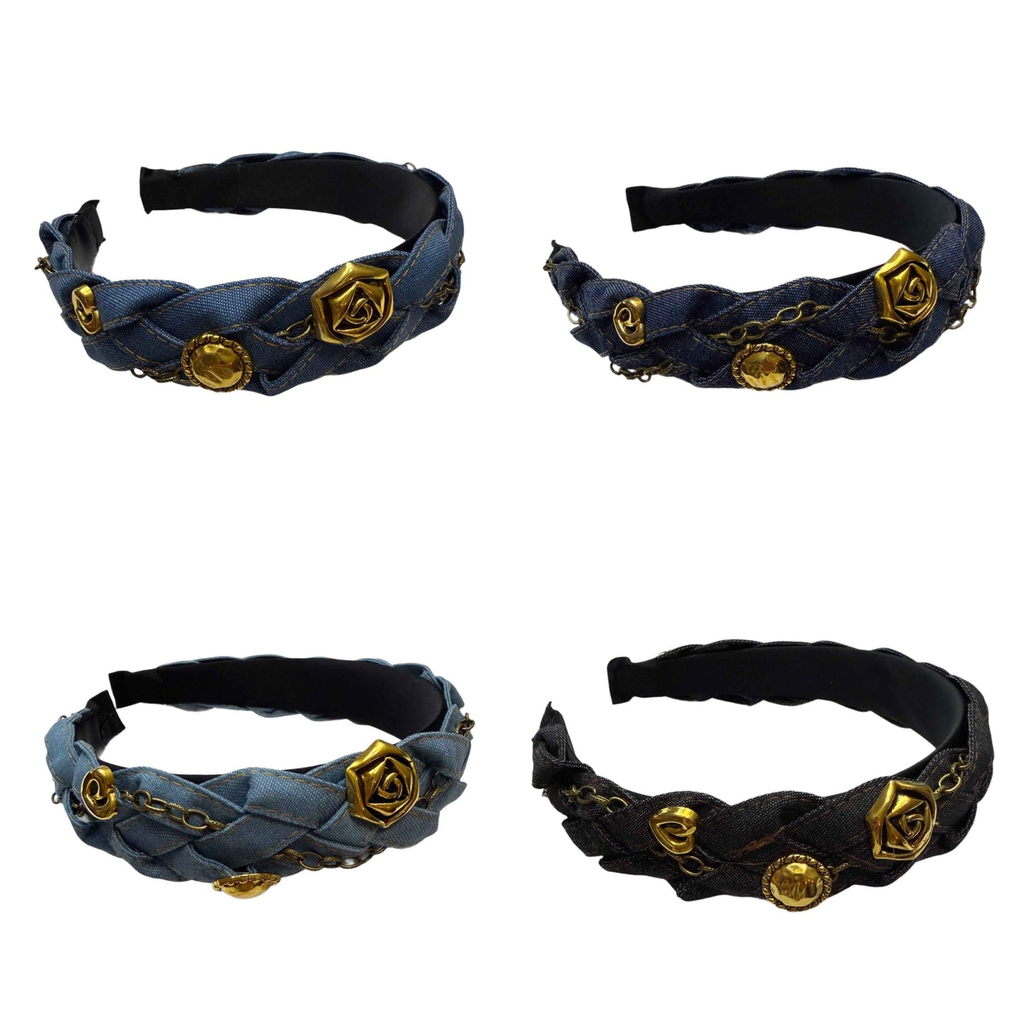 Urban Kranz — Geflochtener Jeansreif mit Kettendetail und Goldakzenten