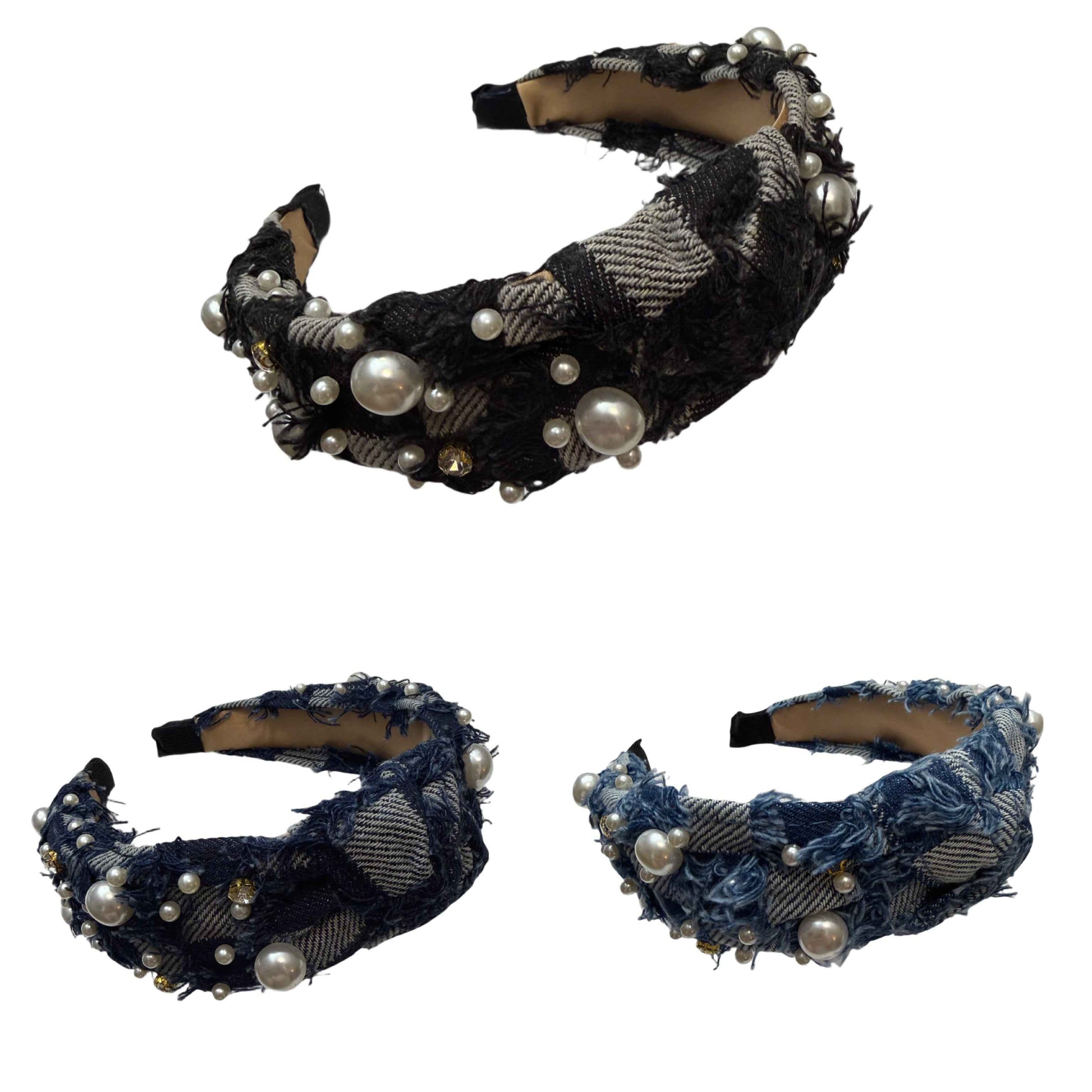 Rautenglanz — Jeansreif mit Karomuster, Fransen und funkelnden Akzenten