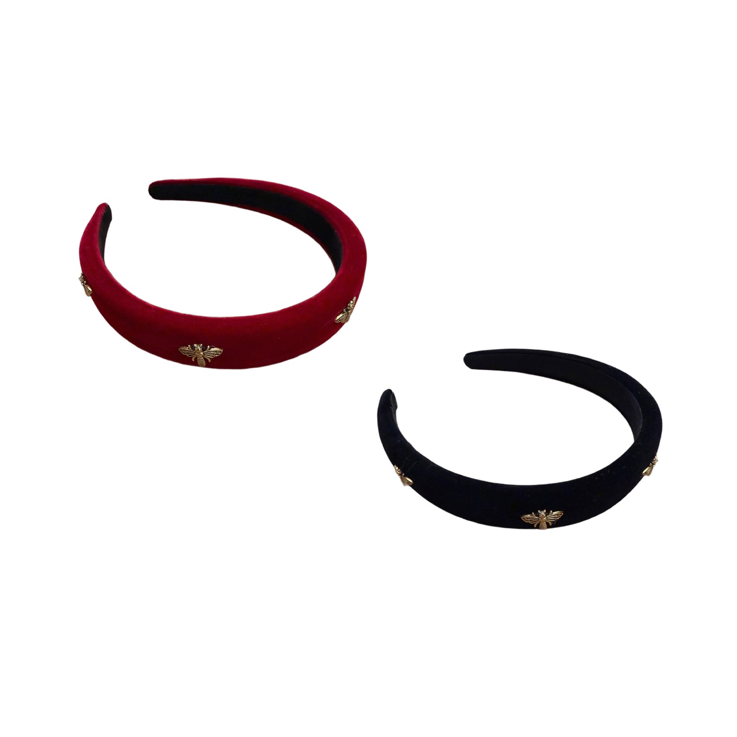 Samt-Haarreifen mit goldenen Bienen – Edler Statement-Look in Schwarz oder Rot
