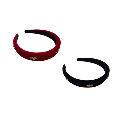 Samt-Haarreifen mit goldenen Bienen – Edler Statement-Look in Schwarz oder Rot