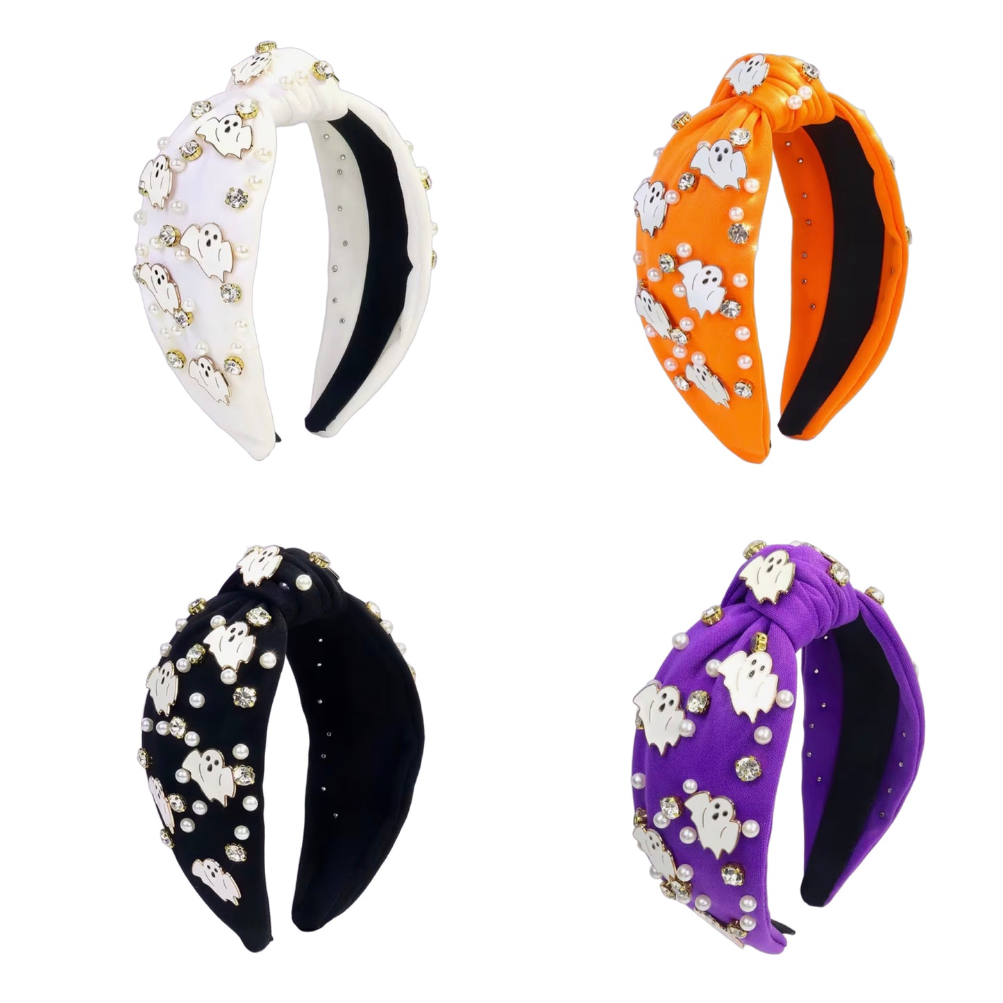 Spooky Glam – Halloween Haarreifen mit Geistern, Perlen & funkelndem Strass