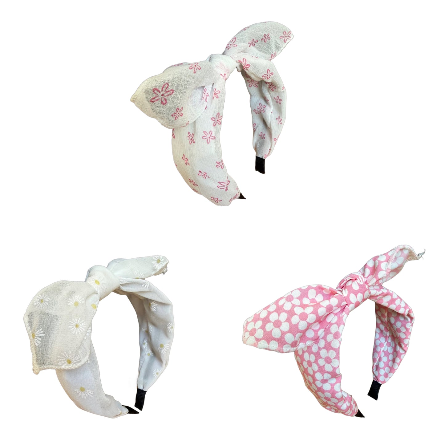 🎀🌸 Rosa-Weißer Blumen-Haarreifen mit Schleife – Rockabilly Vintage Style