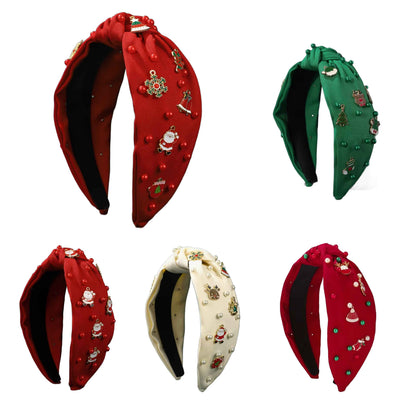Christmas Magic – Festlicher Haarreifen mit Perlen, Weihnachtsmotiven & Knoten