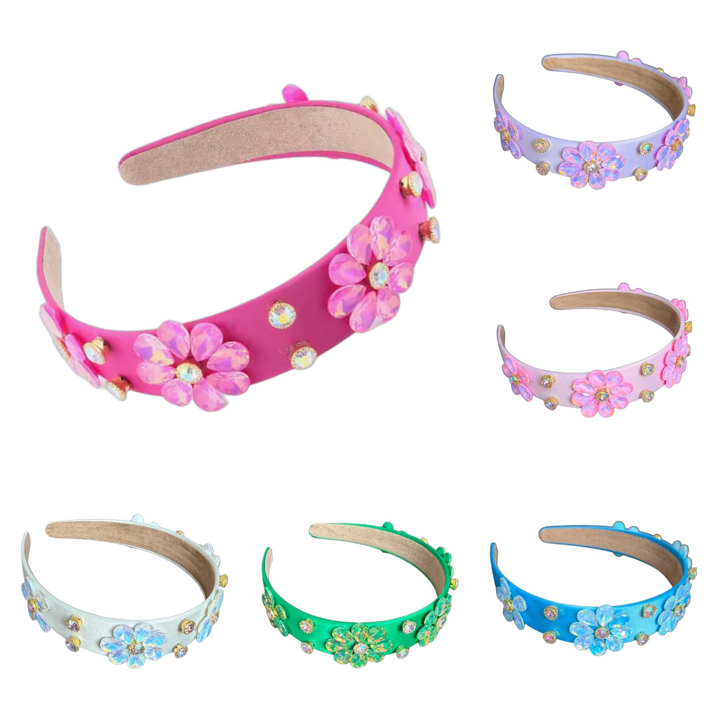 Satin-Haarreifen mit Strassblüten & funkelnden Strasssteinen – Eleganter Glamour für dein Haar