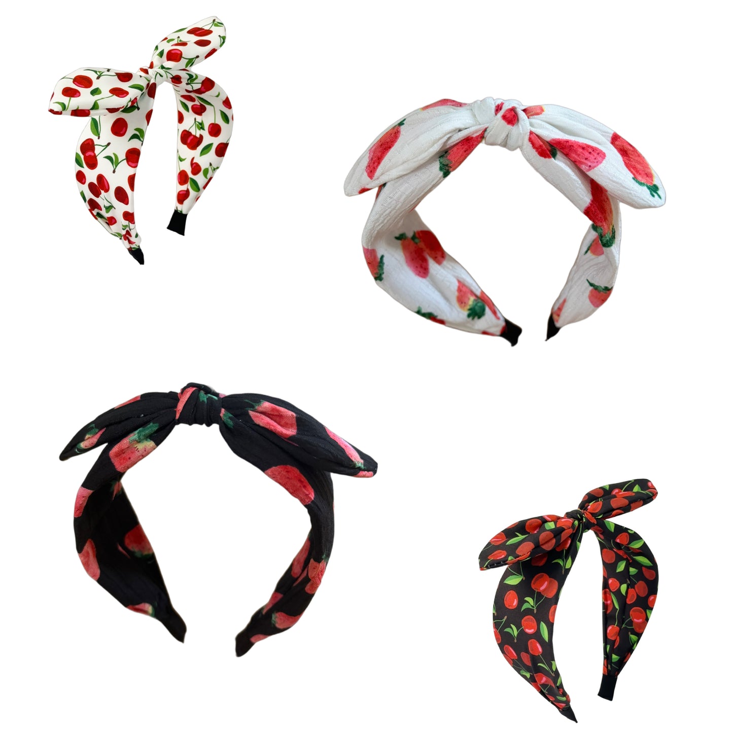 Kirsch- und Erdbeerkuss: Rockabilly‑Haarreif mit süßem Kirschen- und Erdbeerprint