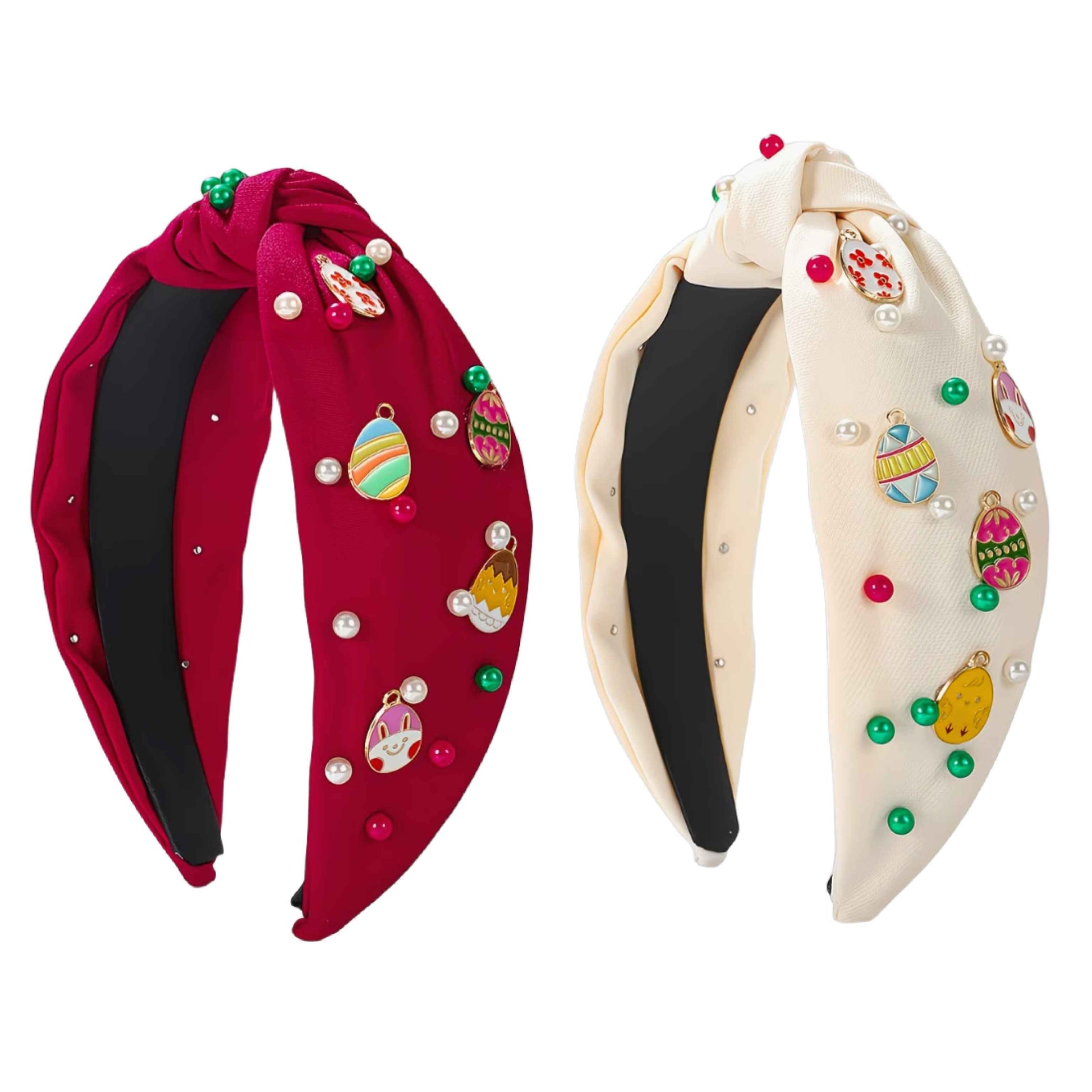 Fröhlicher Frühling: Oster‑Haarreif mit Perlen, bunten Eiermotiven & Mittelknoten