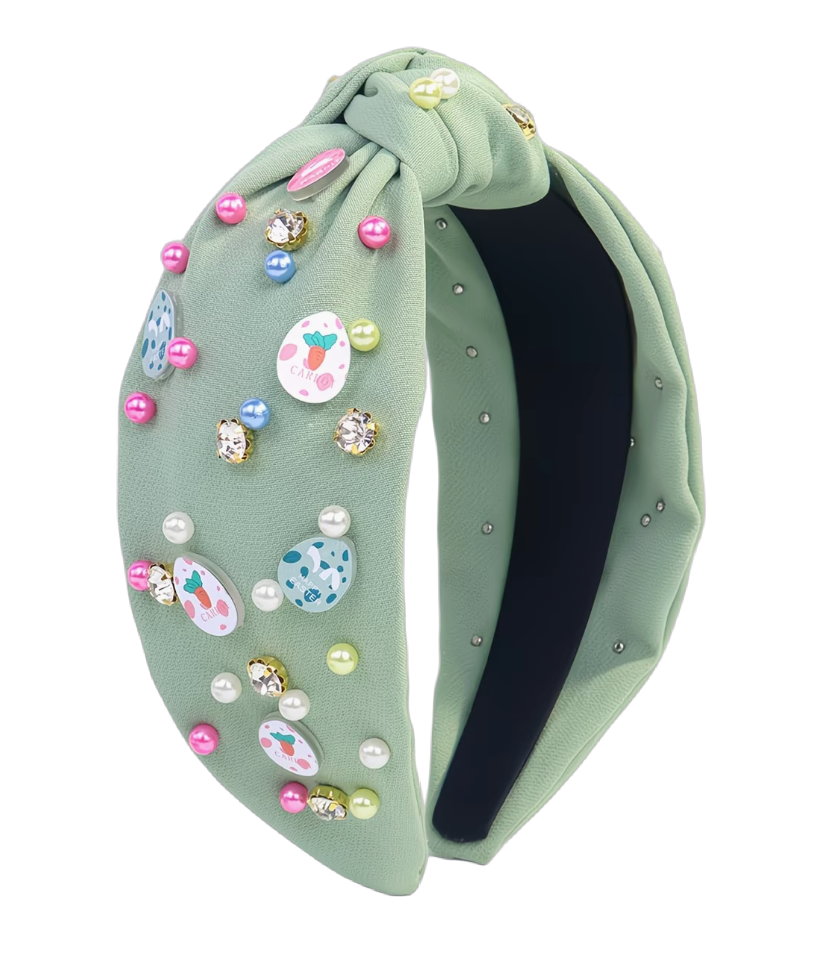 Easter Sparkle — Farbiger Perlen‑Haarreif mit Strass und Mittelknoten