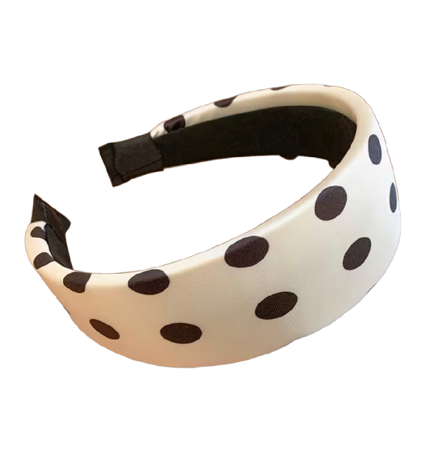 Polka Dot Chic – Breiter Haarreifen mit Punkten in Schwarz & Off White