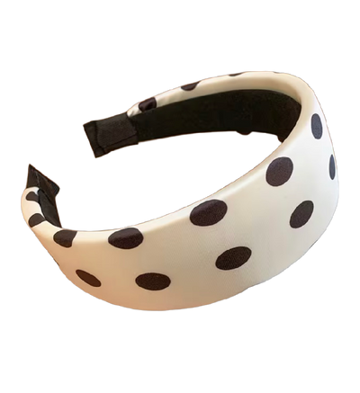 Polka Dot Chic – Breiter Haarreifen mit Punkten in Schwarz & Off White