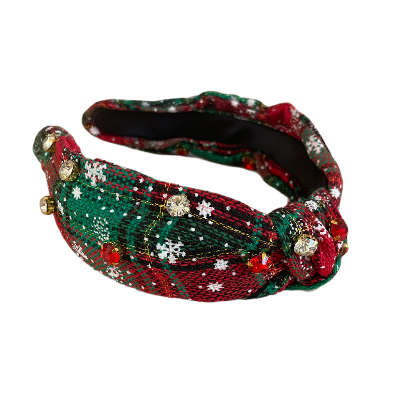 Festlicher Haarreifen mit kariertem Stoff, Perlen und funkelnden Strasssteinen