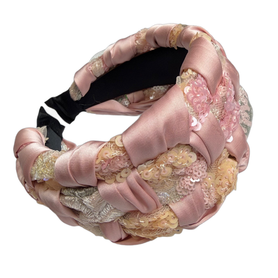 Dreamy Pink: Breiter Flecht-Haarreif aus Satin, Tüll und Glitzer