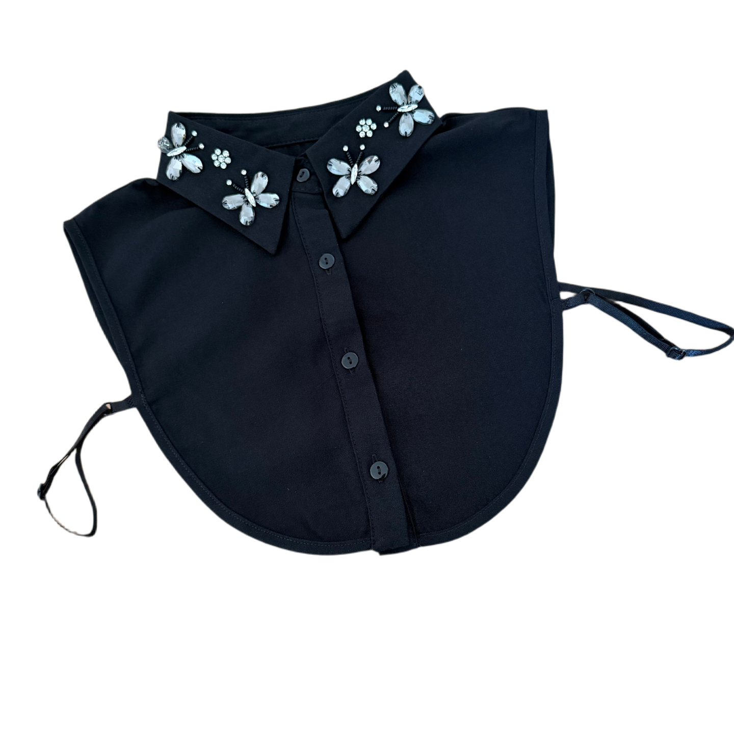 Glamour-Krageneinsatz: Schmetterlinge & Strass Schwarz
