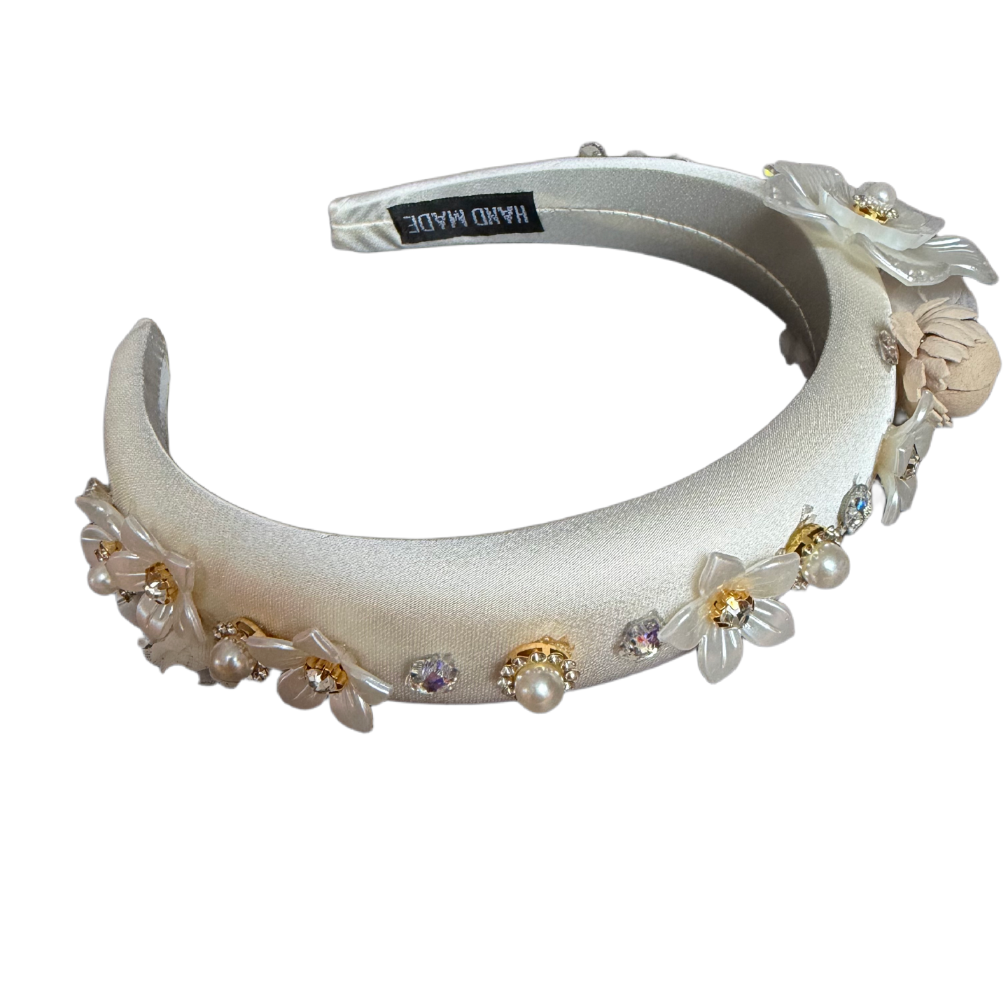 Romantischer Haarreifen mit Blüten und funkelnden Schmucksteinen – florale Eleganz zum Verlieben