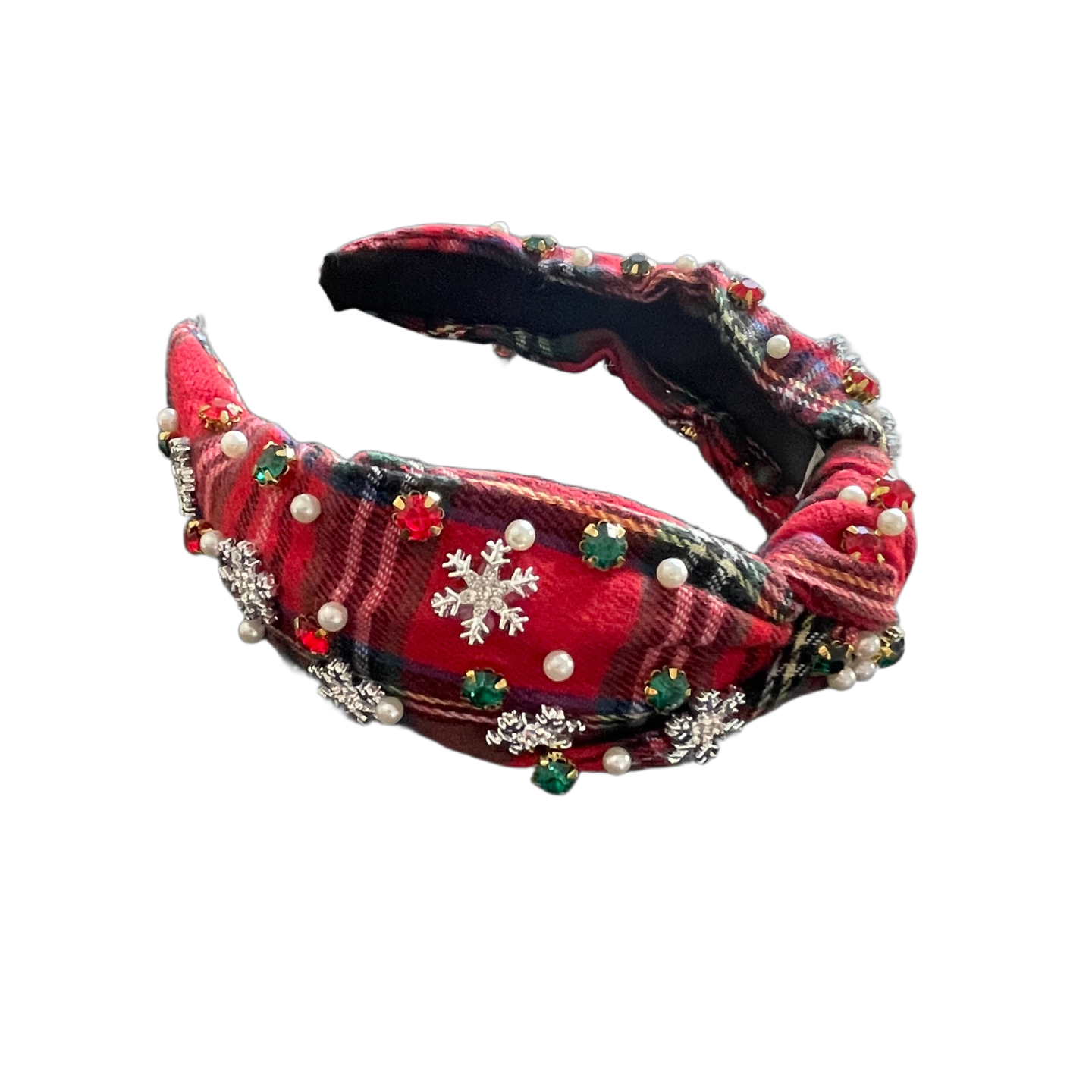 Festlicher Karo-Haarreif – Strass, Perlen & Winterglanz