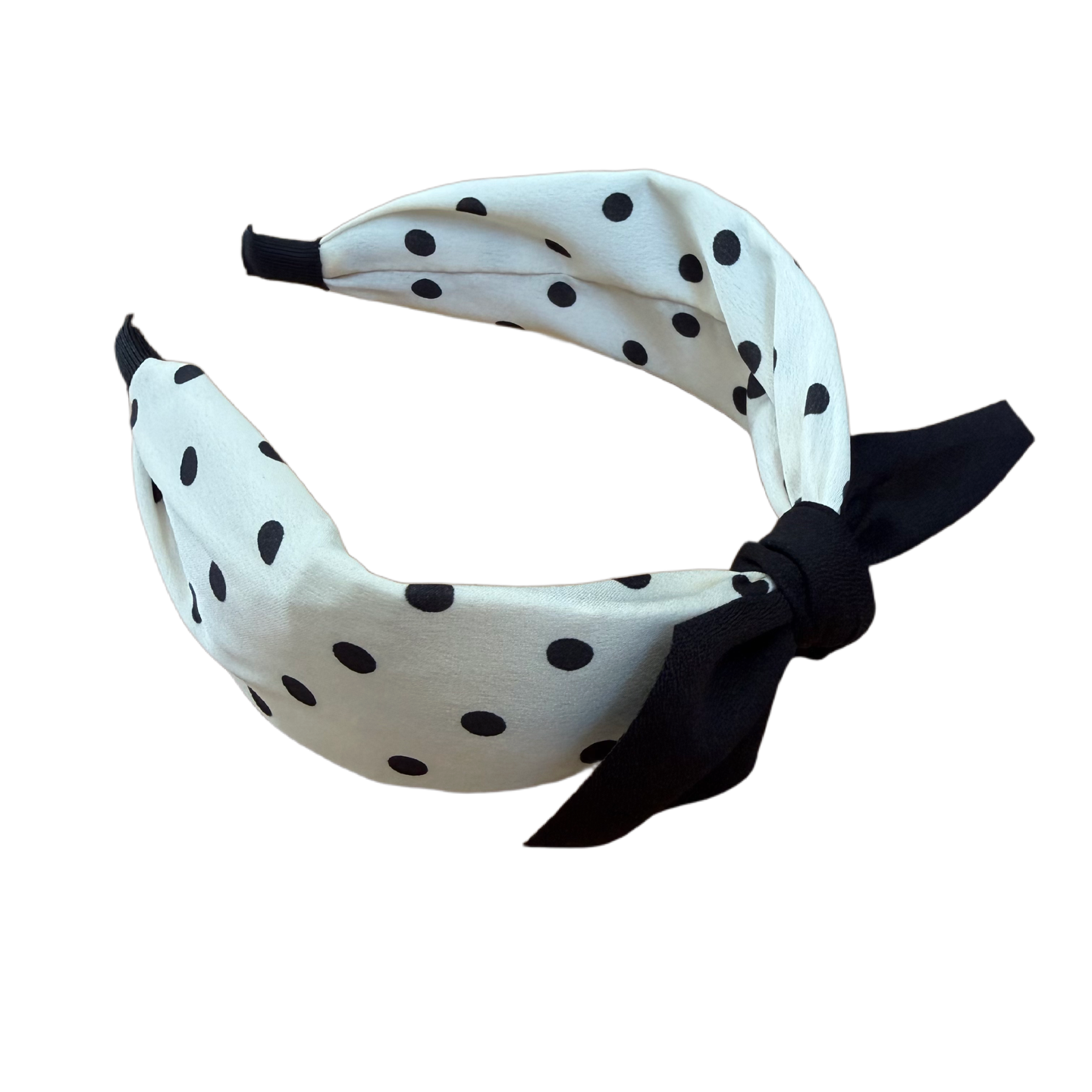 🎀🖤 Schwarz-Off-White Haarreifen mit Schleife – Rockabilly Blumen & Punkte Vintage Pin-up