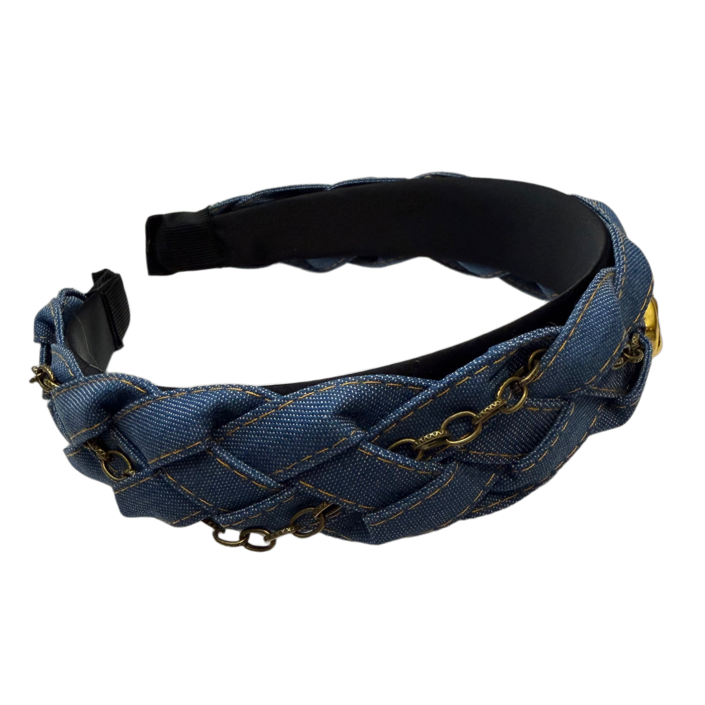 Urban Kranz — Geflochtener Jeansreif mit Kettendetail und Goldakzenten