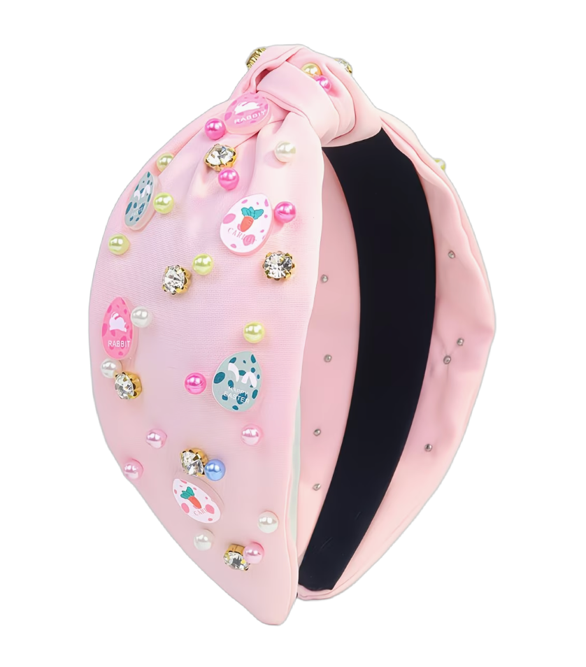 Easter Sparkle — Farbiger Perlen‑Haarreif mit Strass und Mittelknoten