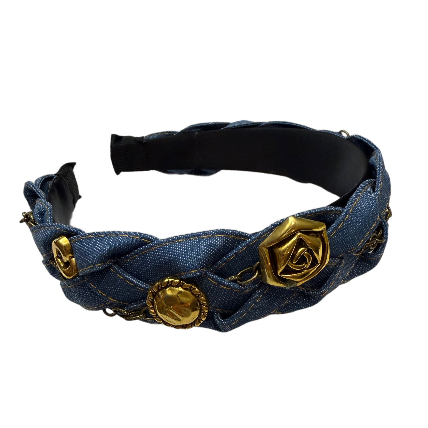 Urban Kranz — Geflochtener Jeansreif mit Kettendetail und Goldakzenten