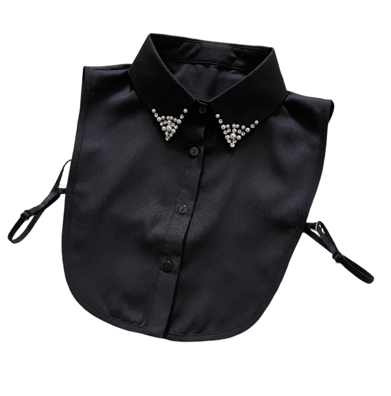 Blouse Collar Black Pearls Stones