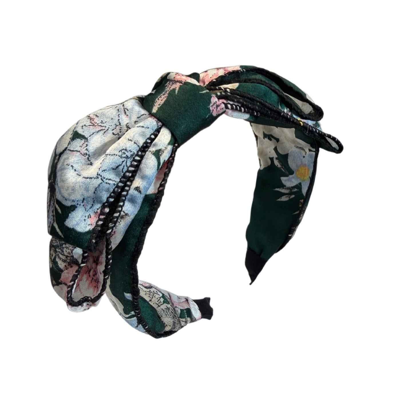 Retroblüte — Satinreif im Blumenmuster mit XXL‑Top‑Schleife