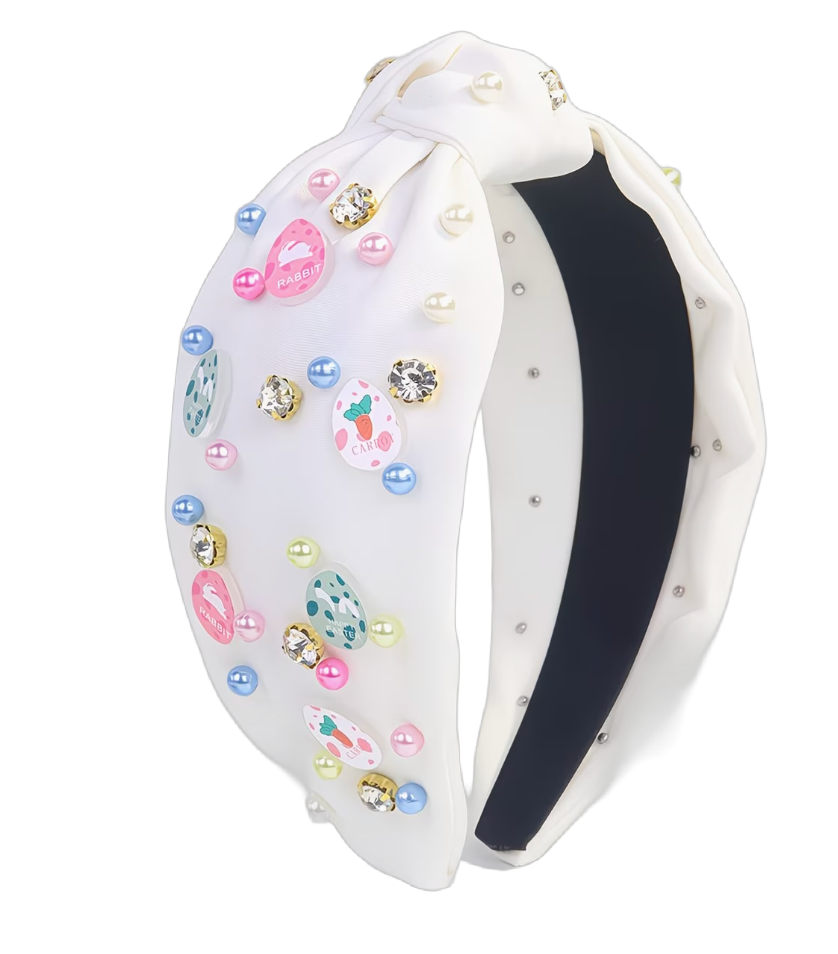 Easter Sparkle — Farbiger Perlen‑Haarreif mit Strass und Mittelknoten