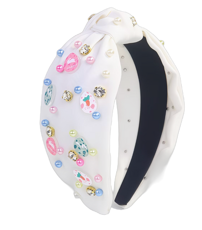 Easter Sparkle — Farbiger Perlen‑Haarreif mit Strass und Mittelknoten