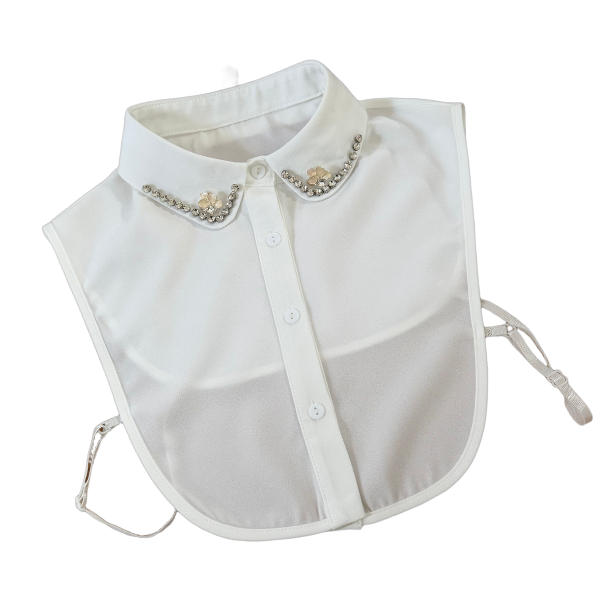 Pure Elegance – Blusenkragen in Off White mit funkelndem Strass & Blütendetails