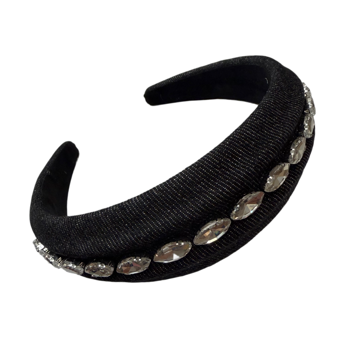 Wellenfunkeln — Gewellter Jeans‑Haarreif mit Strasssteinen