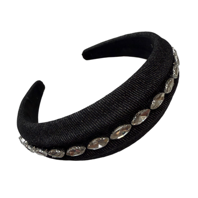 Wellenfunkeln — Gewellter Jeans‑Haarreif mit Strasssteinen