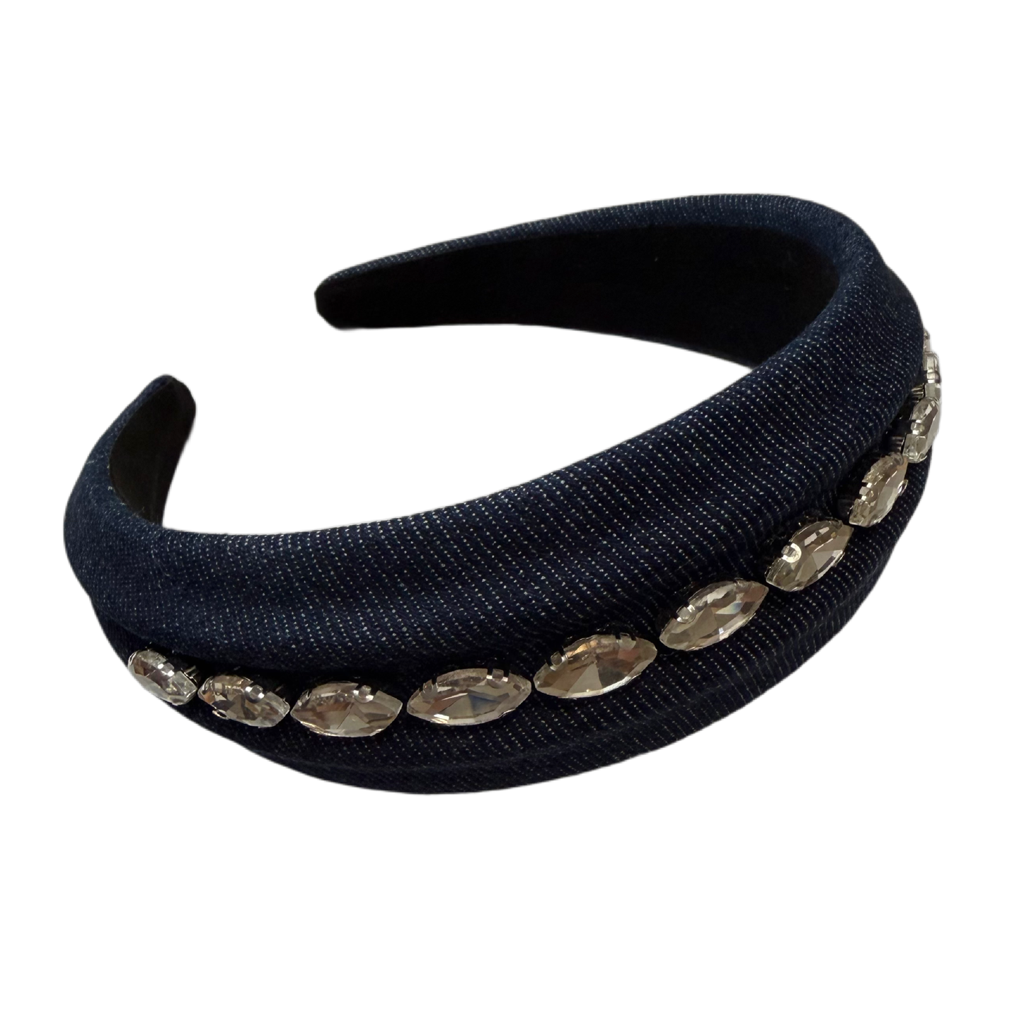 Wellenfunkeln — Gewellter Jeans‑Haarreif mit Strasssteinen