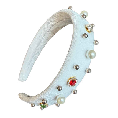 Schneeflöckchen — Weißer Samt‑Haarreif mit Perlen & Strass