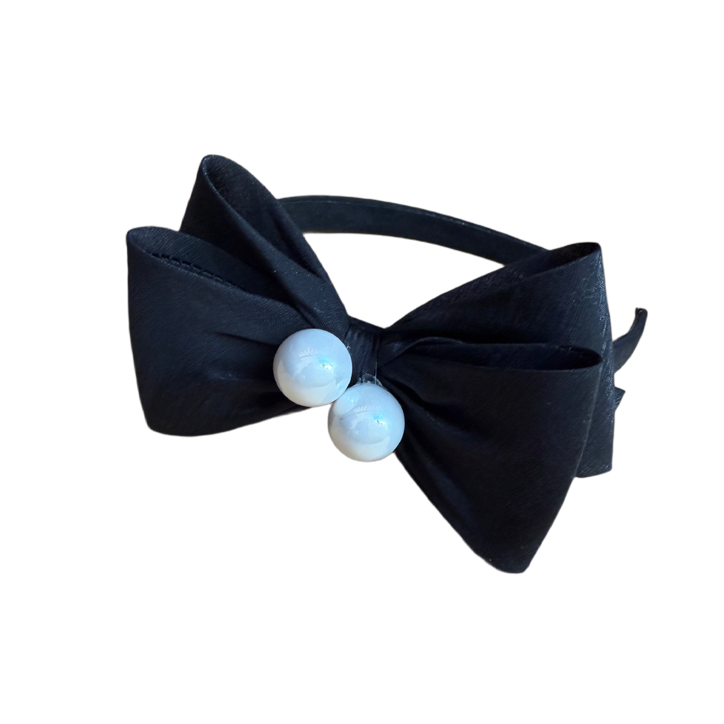 Schmaler Haarreifen mit großer Seitenschleife & zwei Perlen – Elegantes Statement-Accessoire