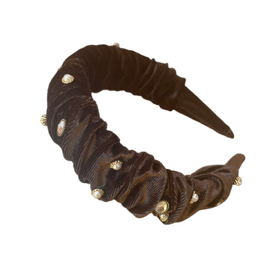 Bandeau en velours marron avec perles et pierres