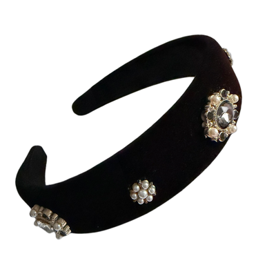 Samtzauber — Schwarzer Haarreif mit Perlen & Strass