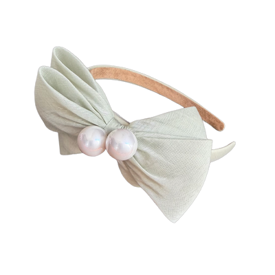 Schmaler Haarreifen mit großer Seitenschleife & zwei Perlen – Elegantes Statement-Accessoire