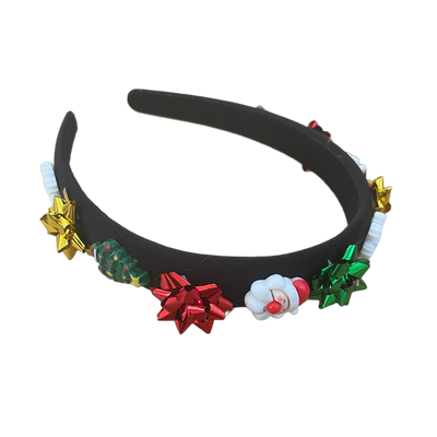 Bandeau en velours noir avec motifs de Noël et motifs Père Noël