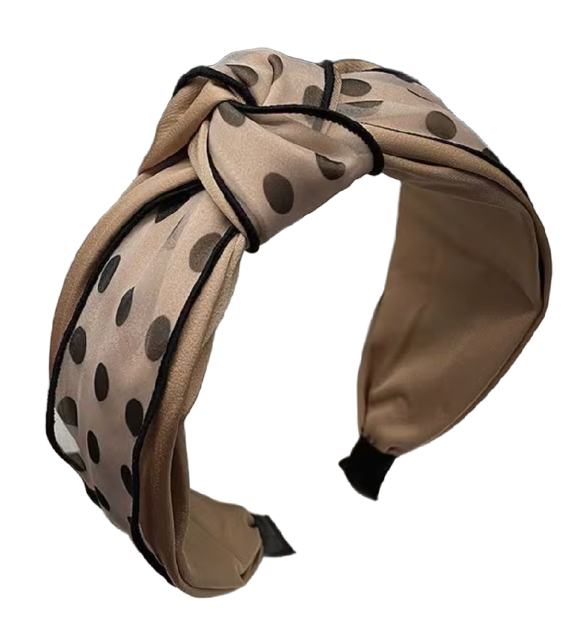 Elegant Dots – Raffinierter Haarreifen in Beige mit schwarzen Punkten, Organza & Knoten