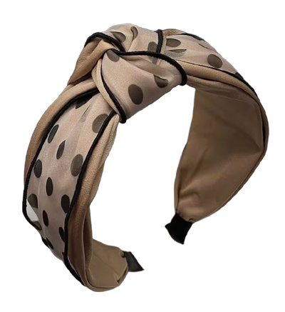 Elegant Dots – Raffinierter Haarreifen in Beige mit schwarzen Punkten, Organza & Knoten