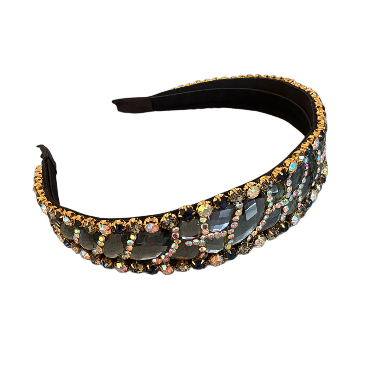 Midnight Sparkle – Luxuriöser Haarreifen mit funkelnden Kristallen in Schwarz und Gold