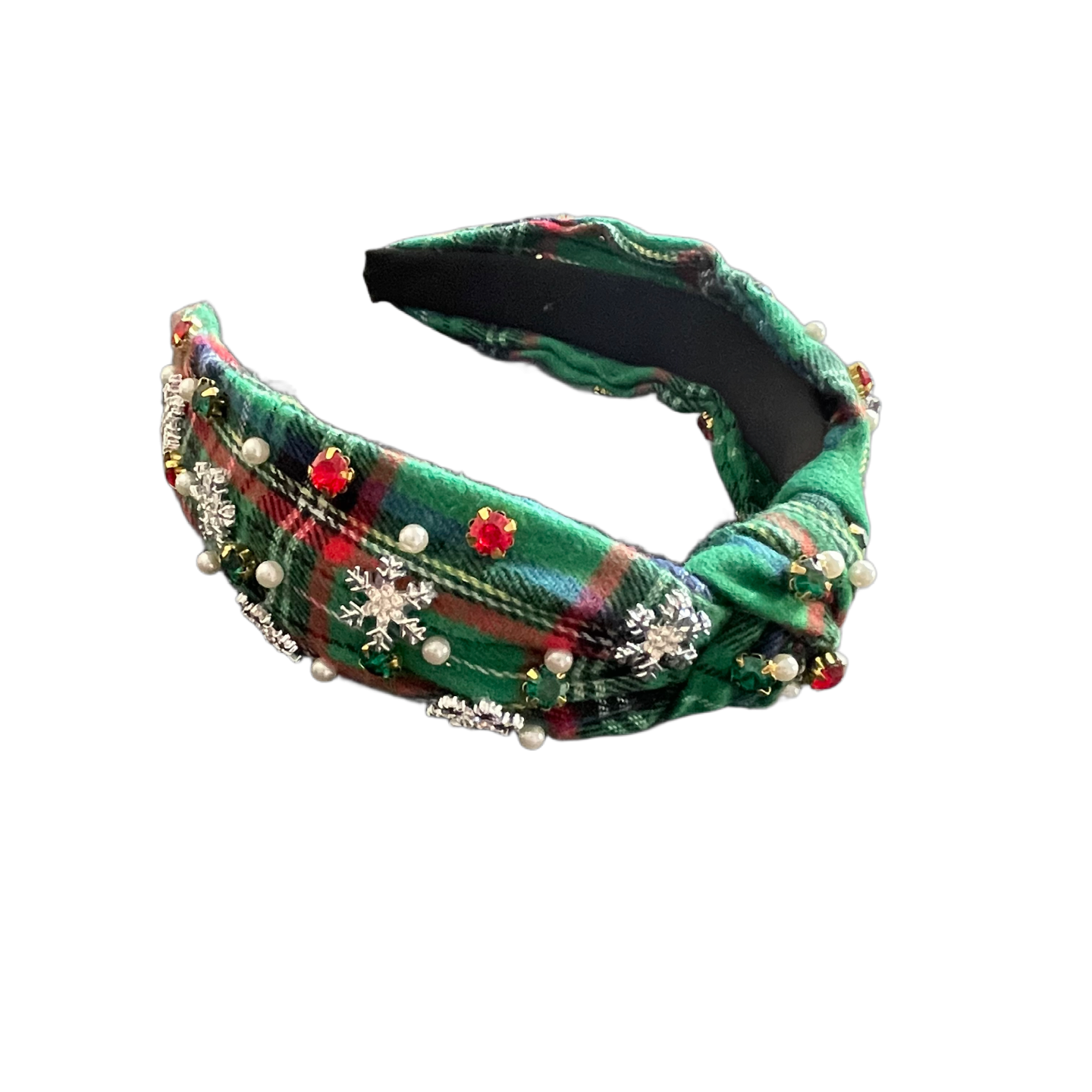 Festlicher Karo-Haarreif – Strass, Perlen & Winterglanz