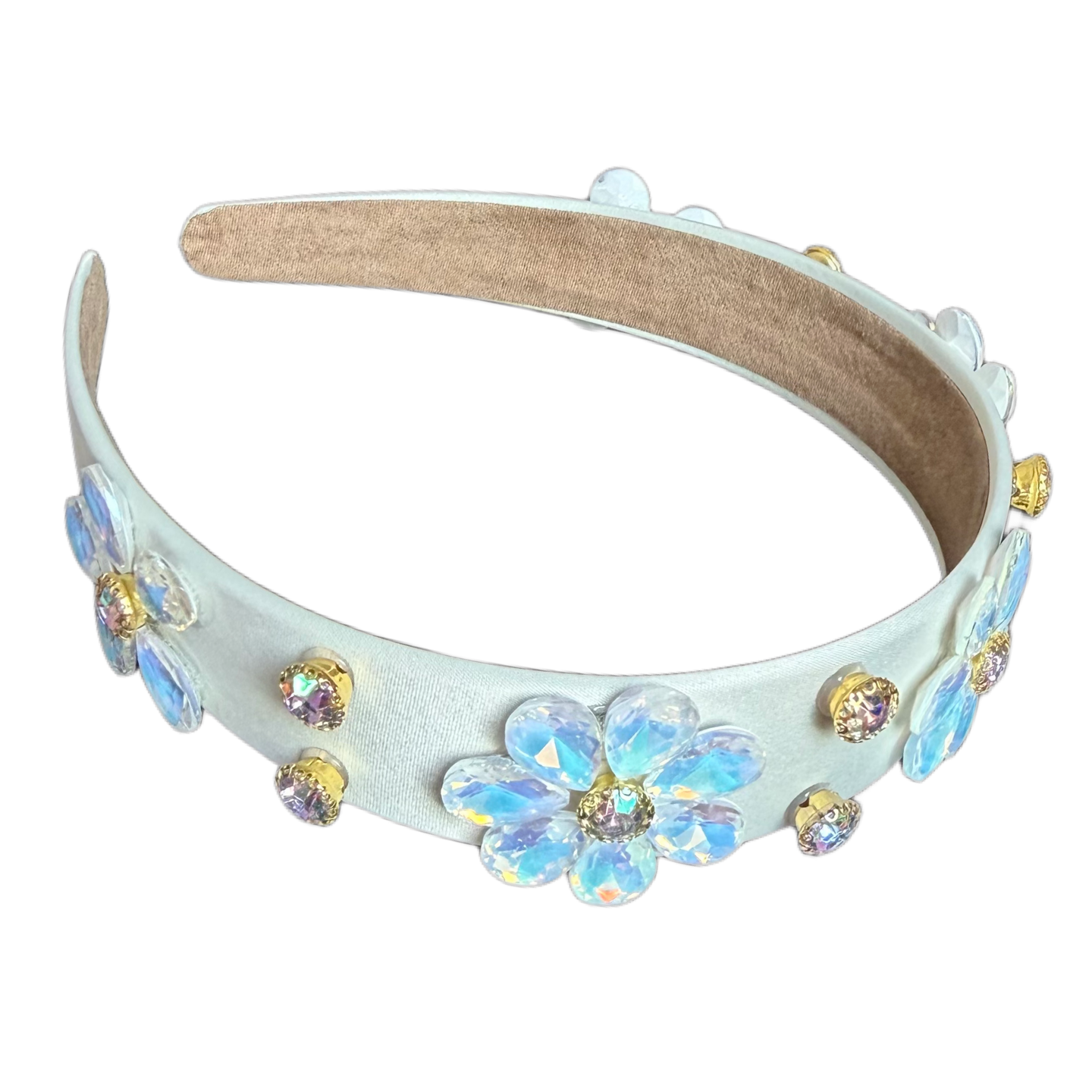 Satin-Haarreifen mit Strassblüten & funkelnden Strasssteinen – Eleganter Glamour für dein Haar
